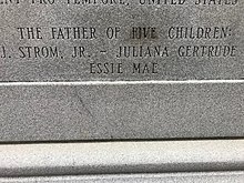 In the text accompanying Strom Thurmond's statue at the Statehouse grounds, the phrase: "The father of four children", had the "four" replaced with "five" after Thurmond's fatherhood of Essie Mae Washington-Williams became public. Strom Thurmond's statue with Essie Mae added.jpg