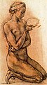 Michelangelo, skica klečeče ženske, Louvre