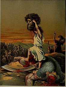 David raises the head of Goliath as illustrated by Josephine Pollard (1899) Sweet stories of God; in the language of childhood and the beautiful delineations of sacred art (1899) (14751566596).jpg