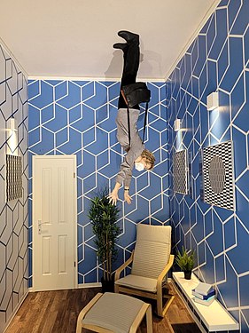 An upside down room at Museum of Illusions, Hamburg