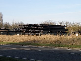 Calders & Grandidge in the south of Boston are the UK's largest supplier of telegraph poles and wooden railway sleepers Telegraph Poles, Boston - geograph.org.uk - 1206673.jpg