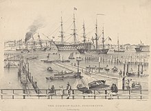 The Common-Hard, Portsmouth, 1834. The Victory in harbour