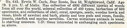 An advertisement written by a 39-year-old man with an interest in collecting wood, minerals, and other natural specimens. The Hobby Directory 5 no643.jpg