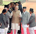 The Prime Minister of Nepal, Shri K.P. Sharma Oli introducing the Prime Minister, Shri Narendra Modi to the Nepalese delegation, at the Ceremonial Reception, at Rashtrapati Bhavan, in New Delhi on February 20, 2016.jpg