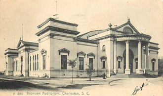 Thomson Auditorium burned in 1981, and only its four columns remain today. Thomson Aud - 1912.PNG