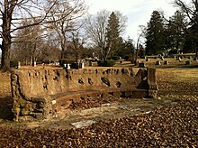 Tiled stone bench at Cedar Hill Cemetery in Suitland, Prince George's County Tiled Stone Bench.jpg