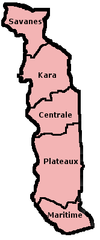 Carte des régions du Togo.