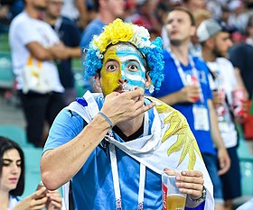 A football supporter at the 2018 FIFA World Cup. URU-POR (1).jpg