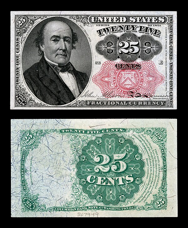 Walker depicted on the 5th issue 25-cent Fractional currency note