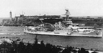 With Morro Castle in the background, the USS Texas sails into Havana Harbor, February 1940. USS Texas Havana 1940.jpg