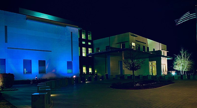 File:US Embassy Skopje lit blue for 2020 NATO Day.jpg