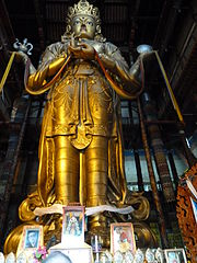 Mongolian statue of Avalokiteśvara (Mongolian name: Migjid Janraisig), Gandantegchinlen Monastery. Tallest indoor statue in the world, 26.5-meter-high, 1996 rebuilt, (1913)