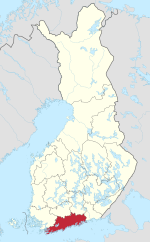 Uusimaa on a map of Finland