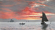 Vilhelm Arnesen - Sunset over the Sea with Numerous Ships.jpg