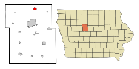Webster County Iowa Incorporated and Unincorporated areas Badger Highlighted.svg