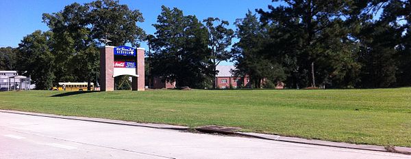 The entrance to the West Feliciana Parish Public Schools complex in Bains