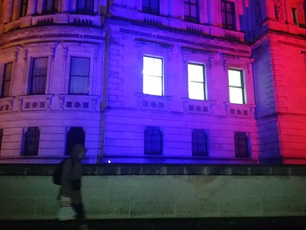 Foreign and Commonwealth Office building illuminated in the colours of the Union Jack on 31 January 2020