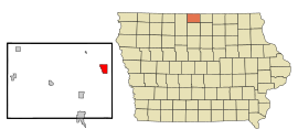 Winnebago County Iowa Incorporated and Unincorporated areas Lake Mills Highlighted.svg