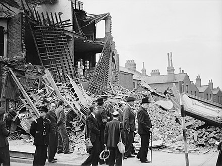 Winston Churchill visiting bomb-damaged areas of the East End of London, 8 September 1940