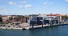 The ferry terminal, and behind it, Ystad railway station