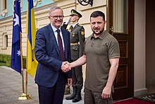 Albanese meeting with Ukrainian president Volodymyr Zelenskyy in Kyiv Zustrich Prezidenta Ukrayini z Prem'ier-ministrom Avstraliyi 09.jpg