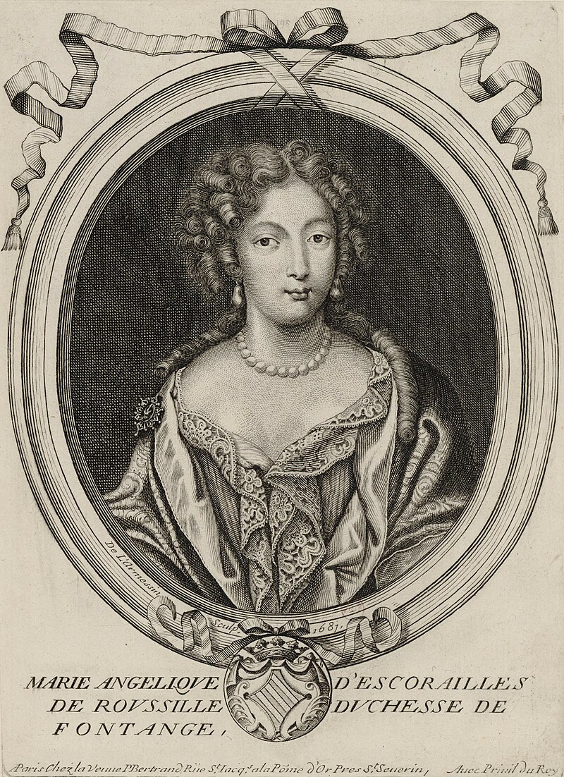 1681 Engraving of Marie AngÃ©lique de Scorailles, Duchess of Fontanges (Nicolas II de Larmessin).jpg