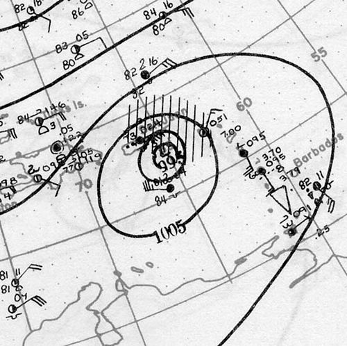 Surface weather analysis of the storm nearing Puerto Rico as a Category 5 hurricane on September 13