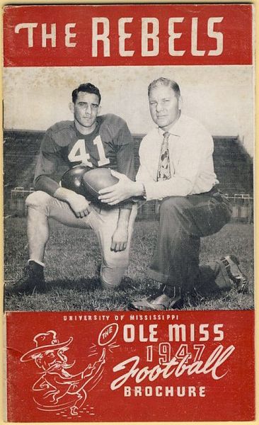 1947 Ole Miss media guide featuring Charlie Conerly (left) and coach Johnny Vaught (right).