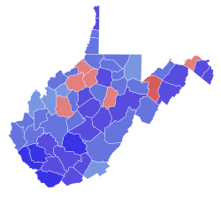 1964 United States Senate election in West Virginia results map by county.svg