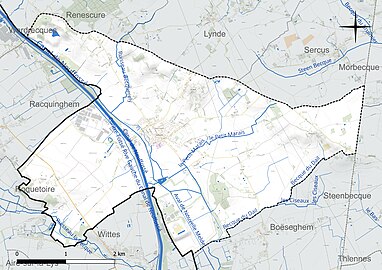 Carte en couleur présentant le réseau hydrographique de la commune