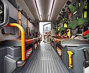 MANのパワートレインが選択されたアドバンスド・テクノロジー AT-3（消防ポンプ仕様車）と運転席後部に設けられた消防隊員用の座席