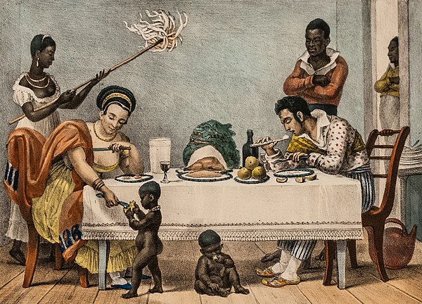 Family dining by Jean-Baptiste Debret (1834–1839). A Brazilian family in Rio de Janeiro.