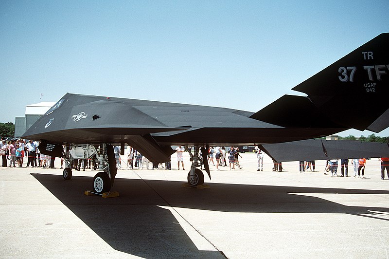 File:A left rear view of a 37th Tactical Fighter Wing F-117A Stealth Fighter aircraft on display at the Department of Defense Joint Services Open House - DPLA - 13a1d364f9aa2f3ad3cd03b864a04160.jpeg