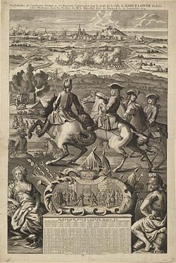 Almanach pour 1715 la prise de Barcelone par le duc de Berwick le 13 septembre 1714