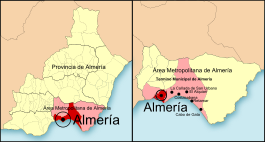 Situación de Almería en la provincia de Almería.