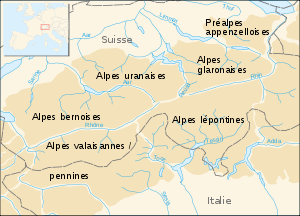 Map of the western Swiss Alps Alpes centrales map-fr.svg