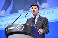 Burnham speaking at the NHS Confederation annual conference in 2014 Andy Burnham MP NHS Confederation conference 2014.jpg