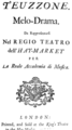 English: Attilio Ariosti - Teuzzone - title page of the libretto - London 1727