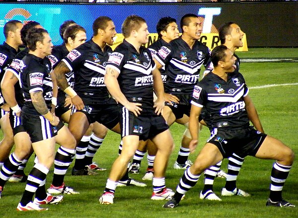 Kidwell (right) performing the Haka for New Zealand in 2008