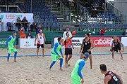 Deutsch: Beachhandball Europameisterschaften 2019 (Beach handball Euro); Tag 3: 4. Juli 2019 – Männer, Platzierungsrunde Gruppe III, Slowenien-Türkei 0:2 (18:18, 22:23) English: Beach handball Euro; Day 3: 4 July 2019 – Men Consolation Round Group III – Slovenia-Turkey 0:2 (18:18, 22:23)