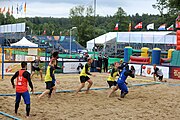 Deutsch: Beachhandball Europameisterschaften 2019 (Beach handball Euro); Tag 5: 6. Juli 2019 – Männer, Platzierungsspiel für die Ränge 5–8, Frankreich-Deutschland 0:2 (18:22, 16:19) English: Beach handball Euro; Day 5: 6 July 2019 – Placement Match/Cross Match for rank 5–8 Men – Frankreich-Deutschland 0:2 (18:22, 16:19)