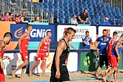 Deutsch: Beachhandball Europameisterschaften 2019 (Beach handball Euro); Tag 1: 2. Juli 2019 – Männer, Vorrunde Gruppe D, Polen-Schweden 2:1 (18:10, 15:9; 8:6) English: Beach handball Euro; Day 1: 2 July 2019 – Men Preliminary Round Group D – Poland-Sweden 2:1 (18:10, 15:9; 8:6)