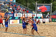 Deutsch: Beachhandball Europameisterschaften 2019 (Beach handball Euro); Tag 5: 6. Juli 2019 – Männer, Halbfinale, Dänemark-Ungarn 2:0 (19:16, 22:18) English: Beach handball Euro; Day 5: 6 July 2019 – Semifinal Men – Denmark-Ukraie 2:0 (19:16, 22:18)