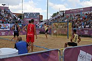 Deutsch: Beachhandball bei den Olympischen Jugendspielen 2018; Tag 7, 13. Oktober 2018; Jungen, Spiel um Platz Drei– Argentinien-Kroatien 2:0 English: Beach handball at the 2018 Summer Youth Olympics at 13 October 2018 – Boys Bronze Medal Match – Argentina-Croatia 2:0