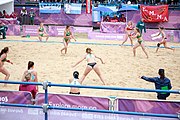 Deutsch: Beachhandball bei den Olympischen Jugendspielen 2018; Tag 5, 10. November 2018; Mädchen, Hauptrunde - Ungarn-Argentinien 1:2 English: Beach handball at the 2018 Summer Youth Olympics at 11 October 2018 – Girls Main Round – Hungary-Argentina 1:2