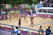 Deutsch: Beachhandball bei den Olympischen Jugendspielen 2018; Tag 5, 10. November 2018; Mädchen, Hauptrunde - Ungarn-Argentinien 1:2 English: Beach handball at the 2018 Summer Youth Olympics at 11 October 2018 – Girls Main Round – Hungary-Argentina 1:2