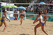 Deutsch: Beachvolleyball bei den Olympischen Jugendspielen 2018; Tag 11, 17. Oktober 2018; Jungen, Spiel um Platz 3 – USA (Devon Newberry/Lindsey Sparks)-Norwegen (Emilie Olimstad/Frida Berntsen) 1:2 (21–1/13–21/9–15) English: Beach volleyball at the 2018 Summer Youth Olympics at 17 October 2018 – Bronze Medal Match – USA (Devon Newberry/Lindsey Sparks)-Norway (Emilie Olimstad/Frida Berntsen) 1:2 (21–1/13–21/9–15)