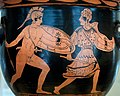 Achilles and Penthesilea fighting, Lucanian red-figure bell-krater, late 5th century BC