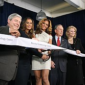 Knowles and Beyonce Knowles-Carter pictured during the opening of the Beyonce Cosmetology Center in March 2010 Beyonce Cosmetology Center.jpg