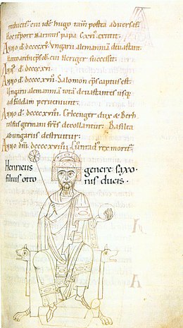 Henry I. Illustration tirée d'une chronique anonyme réalisée pour l'empereur Henri V (1112/1114)